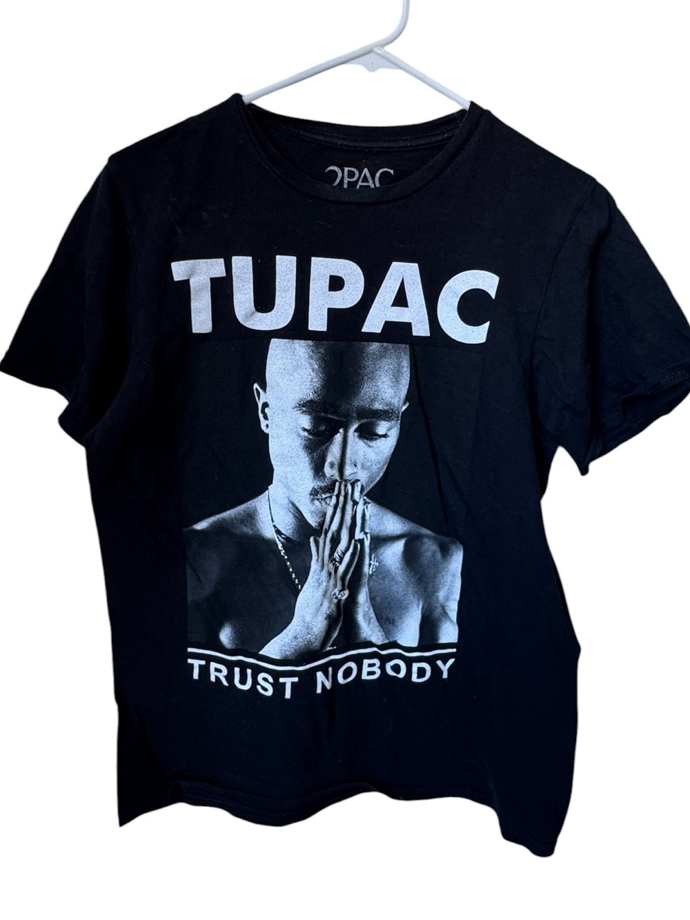 Retro 90s Tupac 'Trust Nobody' RAP Black Graphic Tee Men’s S 2Pac
